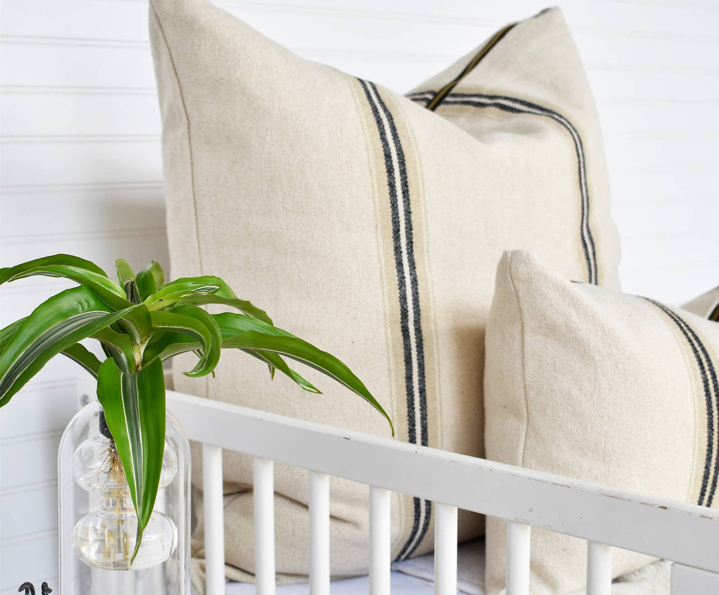 FRENCH COTTON LUMBAR PILLOW WITH BLACK STRIPES