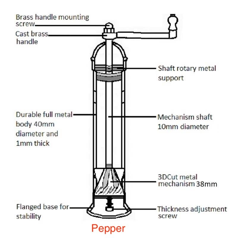 THE ORIGINAL BRASS MILL - 9" PEPPER GRINDER