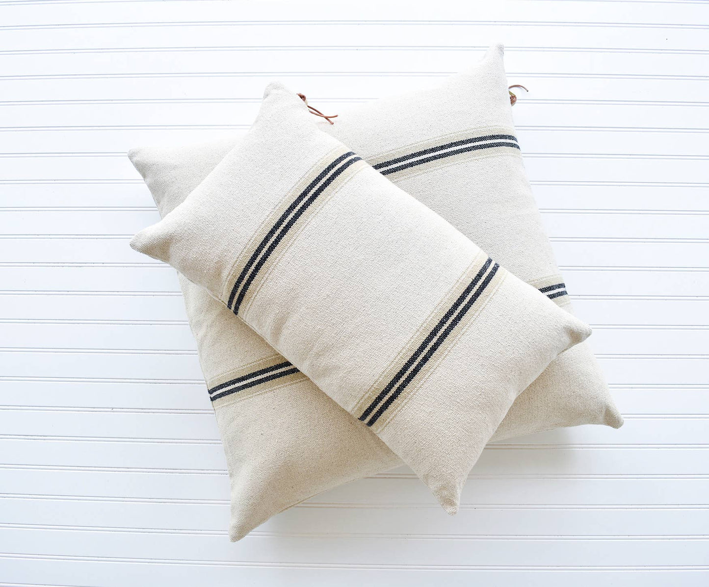 FRENCH COTTON LUMBAR PILLOW WITH BLACK STRIPES