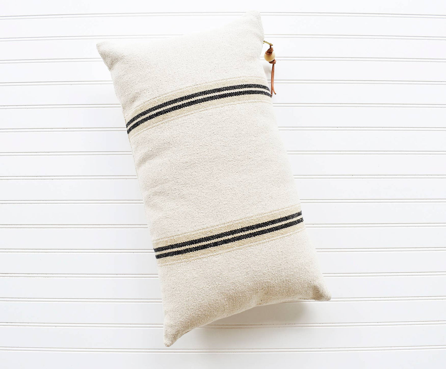 FRENCH COTTON LUMBAR PILLOW WITH BLACK STRIPES
