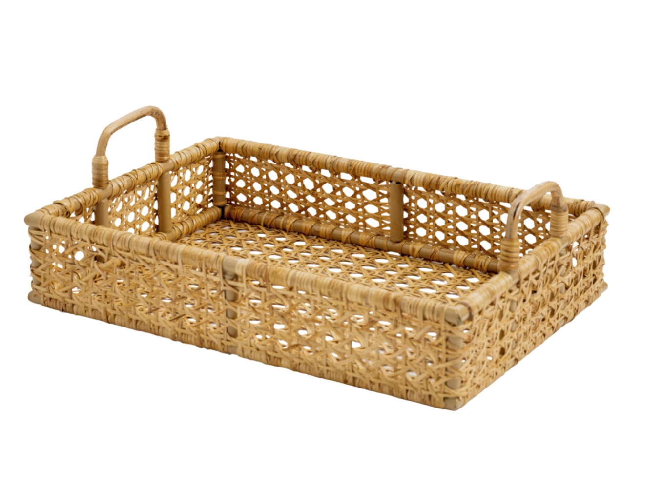RECTANGULAR WOVEN CANE SERVING TRAY