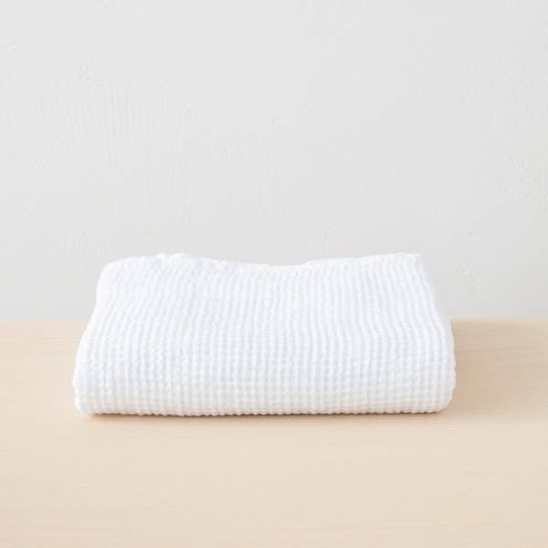 WAFFLED LINEN BATH TOWEL - WHITE