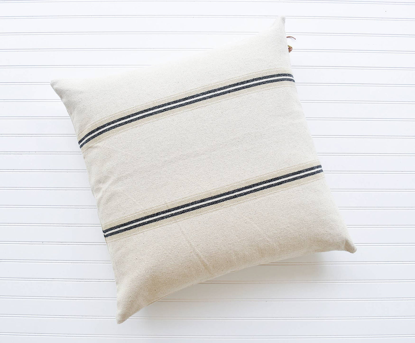 FRENCH COTTON LUMBAR PILLOW WITH BLACK STRIPES