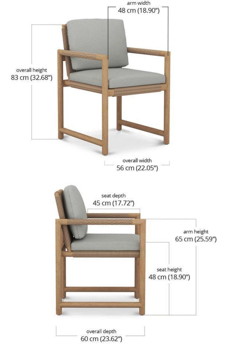 JACKSON DINING ARMCHAIR W/ SEAT & BACK CUSHIONS - OUTDOOR TEAK