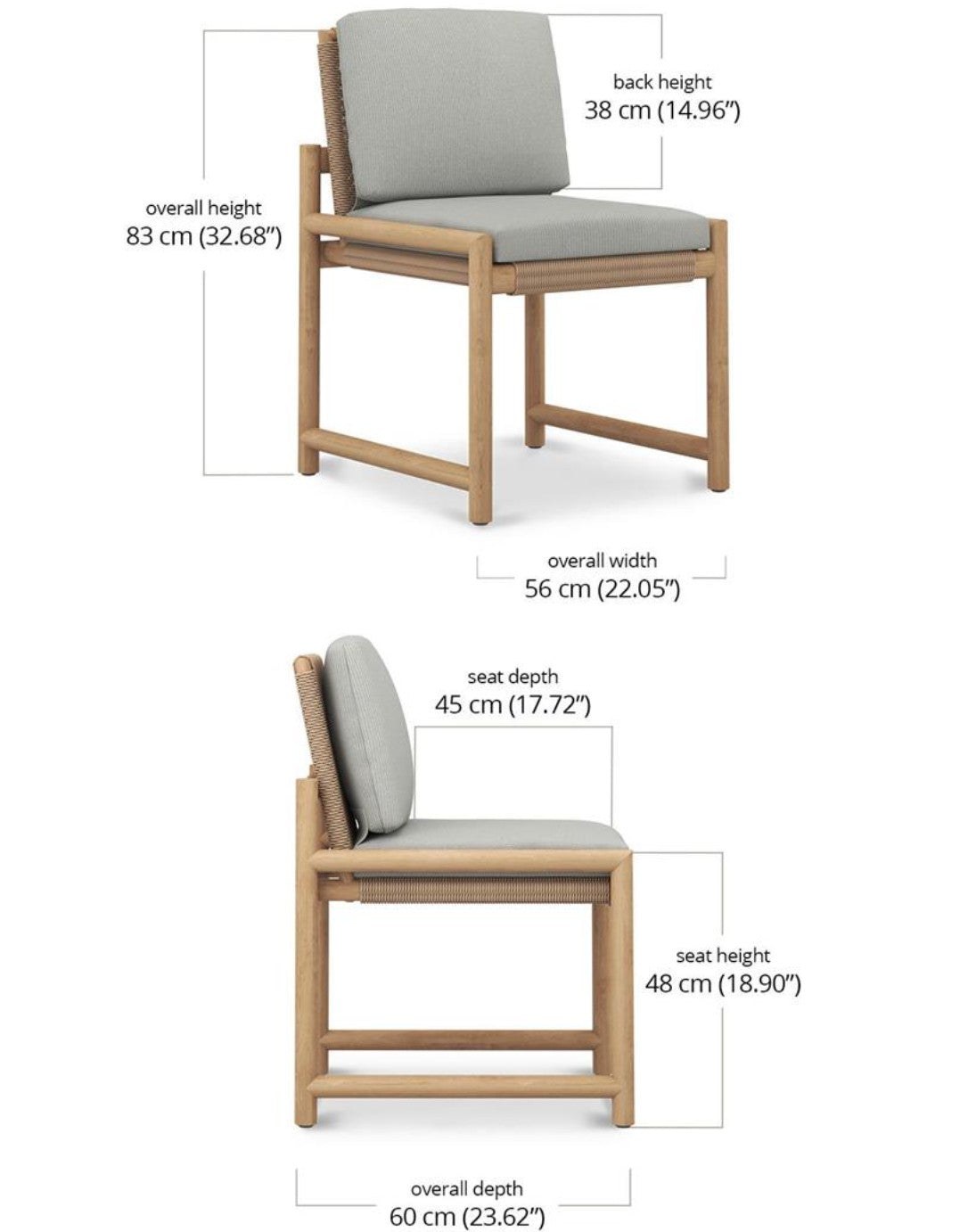 JACKSON SIDE CHAIR W/ SEAT & BACK CUSHIONS - OUTDOOR TEAK