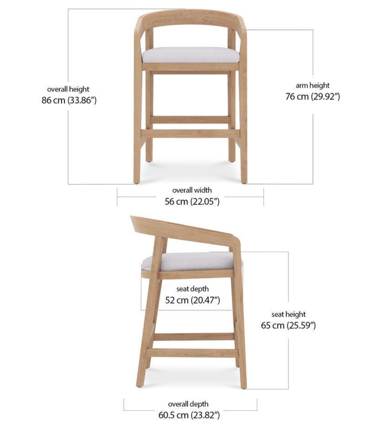 RALEIGH COUNTER STOOL W/ SEAT CUSHION - OUTDOOR TEAK