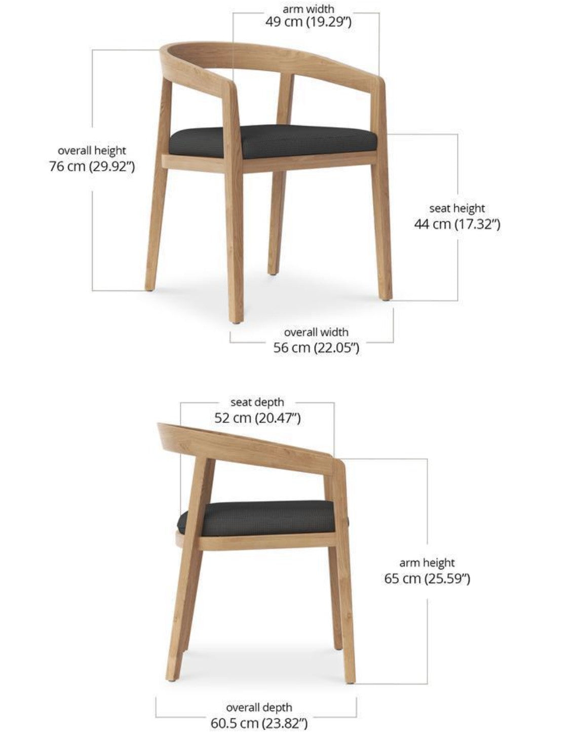 RALEIGH DINING CHAIR W/ SEAT CUSHION - OUTDOOR TEAK