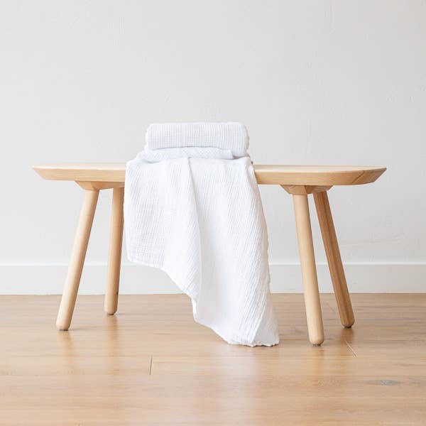 WAFFLED LINEN BATH TOWEL - WHITE