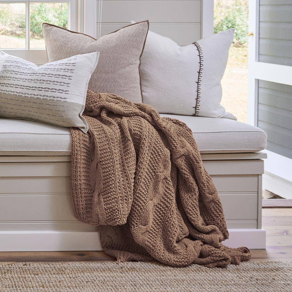 HEIRLOOM HAND KNITTED THROW - CLAY