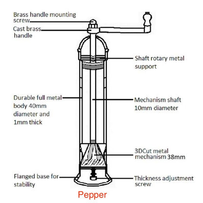 THE ORIGINAL BRASS MILL - 9" PEPPER GRINDER