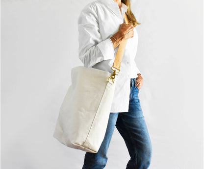 Tote Bag with Leather Strap- Tan