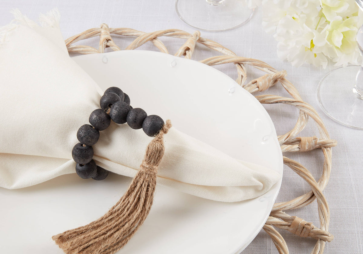 WOOD BEAD TASSEL NAPKIN RING