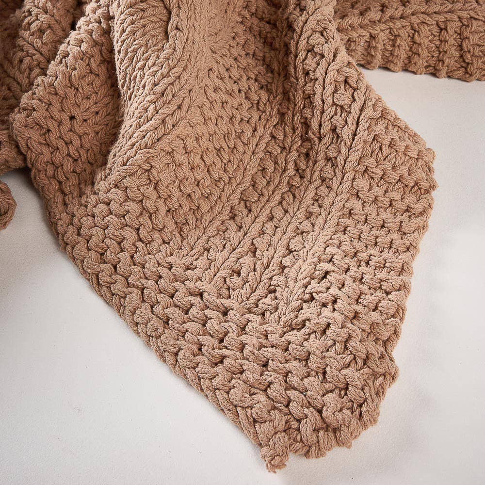 HEIRLOOM HAND KNITTED THROW - CLAY