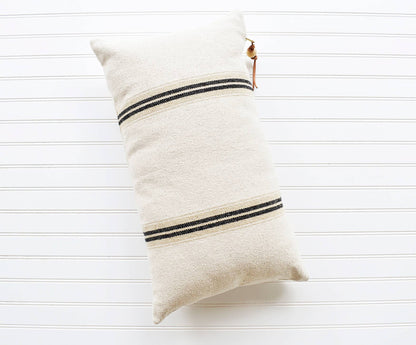 FRENCH COTTON LUMBAR PILLOW WITH BLACK STRIPES