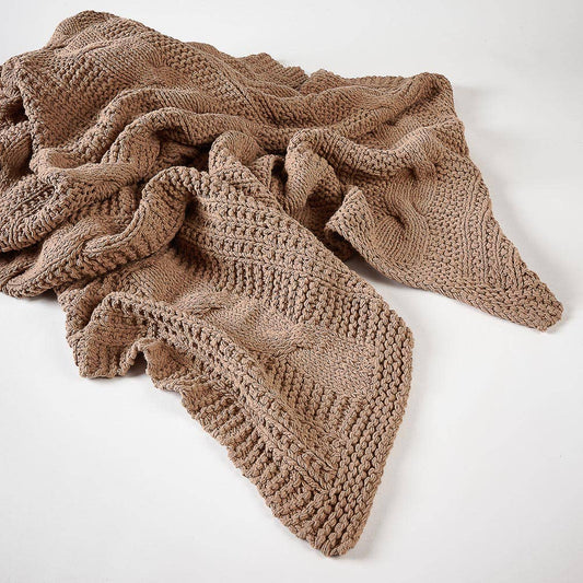 HEIRLOOM HAND KNITTED THROW - CLAY