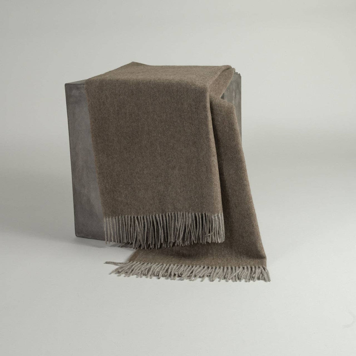 HERRINGBONE WOVEN YAK DOWN THROW - CAPPUCCINO