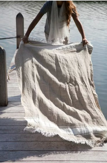 BELGIAN BATH TOWEL - FLAX STRIPE