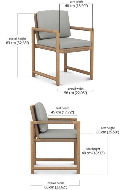 JACKSON DINING ARMCHAIR W/ SEAT & BACK CUSHIONS - OUTDOOR TEAK