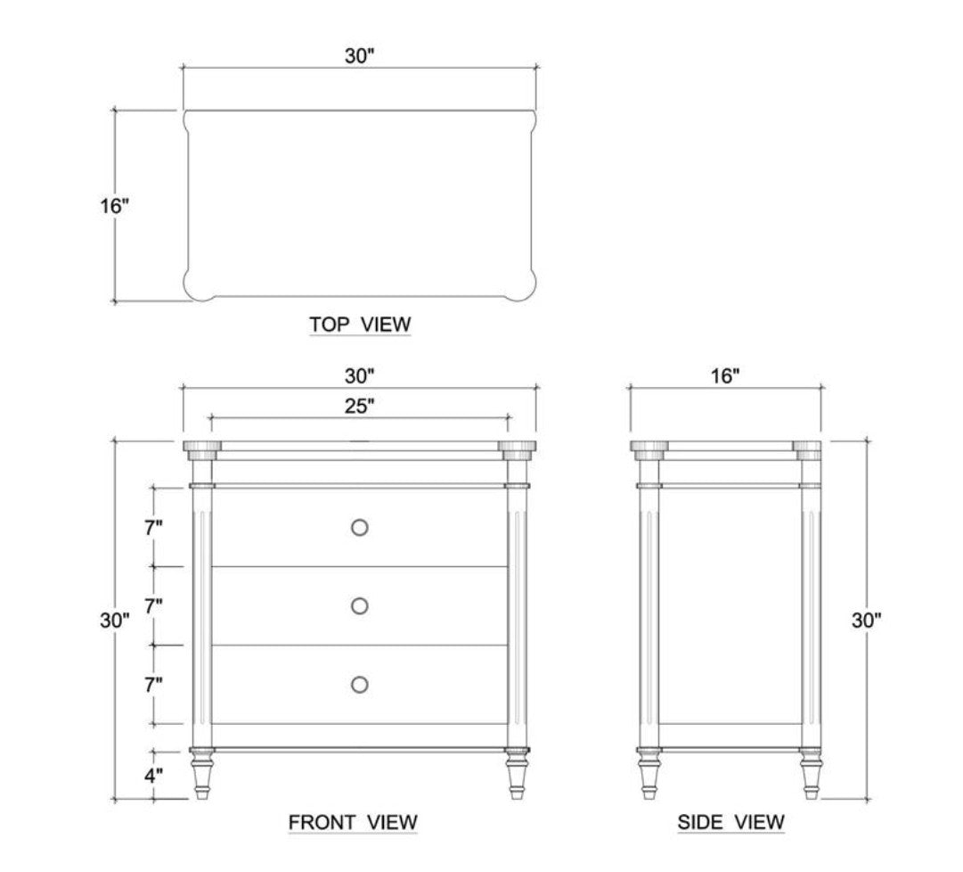 KELLY 3 DRAWER BEDSIDE TABLE