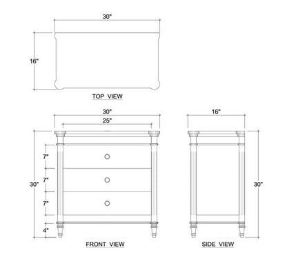 KELLY 3 DRAWER BEDSIDE TABLE