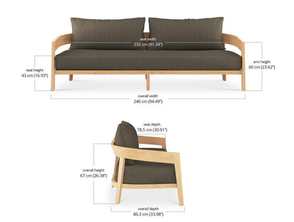 RALEIGH TEAK 3 SEATER W/ SEAT & BACK CUSHIONS - OUTDOOR TEAK