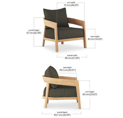 RALEIGH TEAK SINGLE SEATER W/ SEAT & BACK CUSHIONS - OUTDOOR TEAK