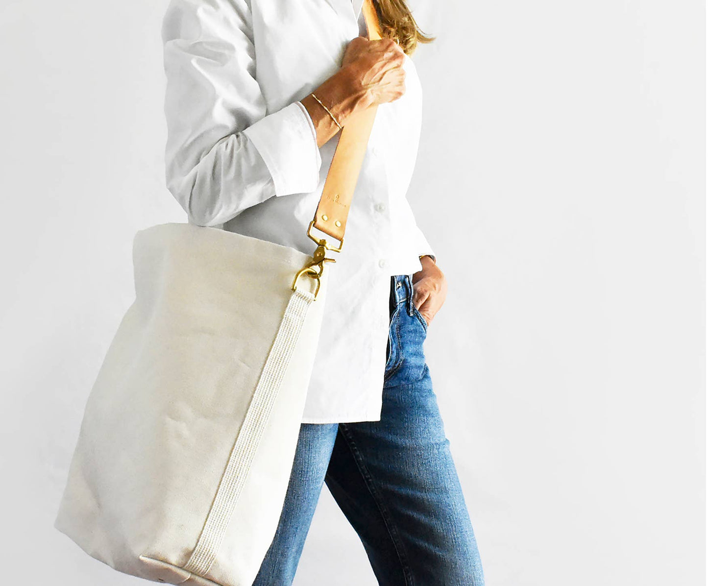 Tote Bag with Leather Strap- Tan