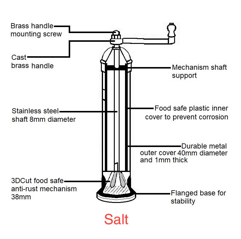 THE ORIGINAL BRASS MILL - 8" SALT GRINDER