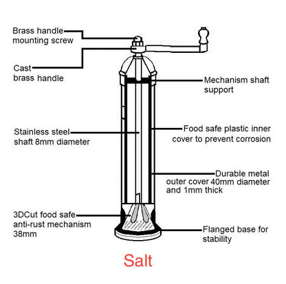 THE ORIGINAL BRASS MILL - 8" SALT GRINDER
