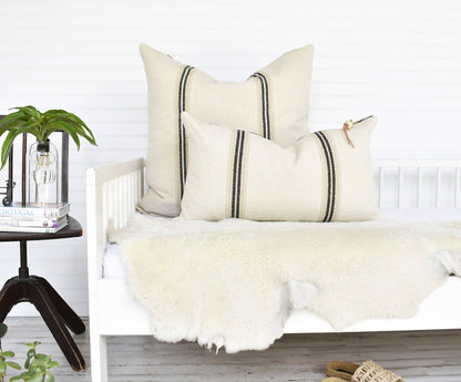FRENCH COTTON LUMBAR PILLOW WITH BLACK STRIPES