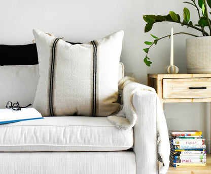 FRENCH COTTON PILLOW WITH BLACK STRIPES