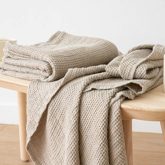 WAFFLE LINEN BATH TOWEL - NATURAL