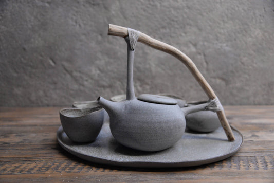 Stone - TEAPOT with juniper handle, stoneware